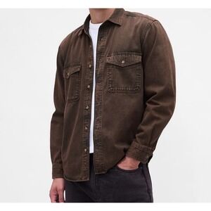 Gap Shirt Mens Brown Denim Relaxed Fit Long Sleeve Button Down XL Shacket NWT